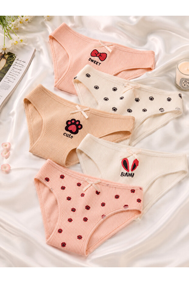 Cute Paws 5-Piece Printed Women's Slip Panties Set