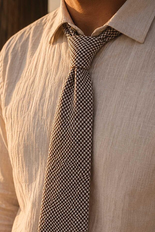 Beige Brown Classic Linen Tie Kk13862