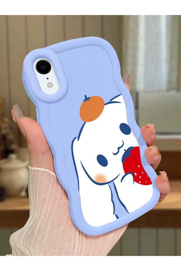 iPhone Xr Compatible Case Camera Protector Blue Silicone Couple Phone Case Stripe Pattern