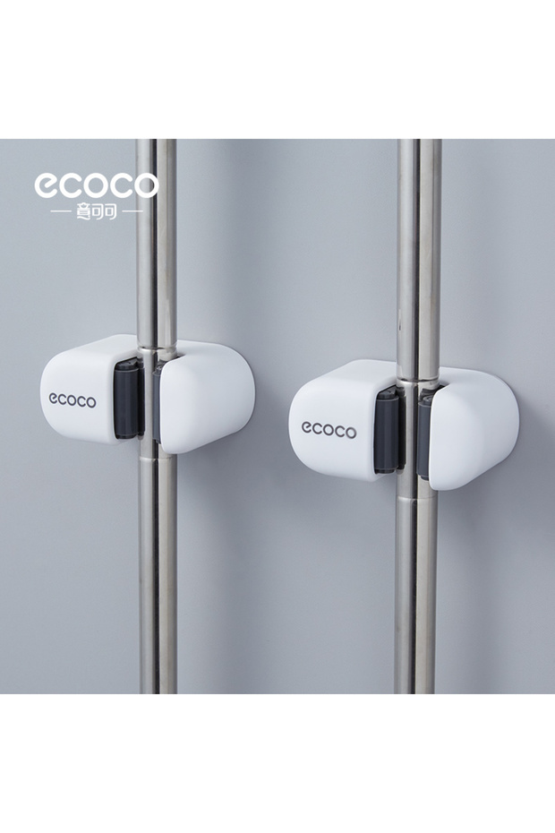 Ecoco Wall-Mounted Adhesive Front Brush - Mop Holder Double