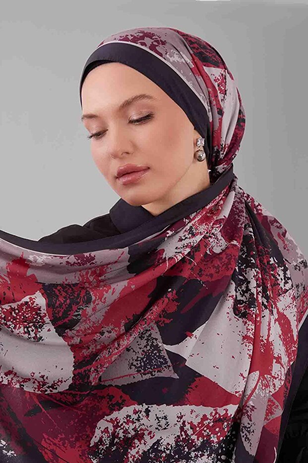شال موس كريب بنمط الأوراق الحمراء - 4