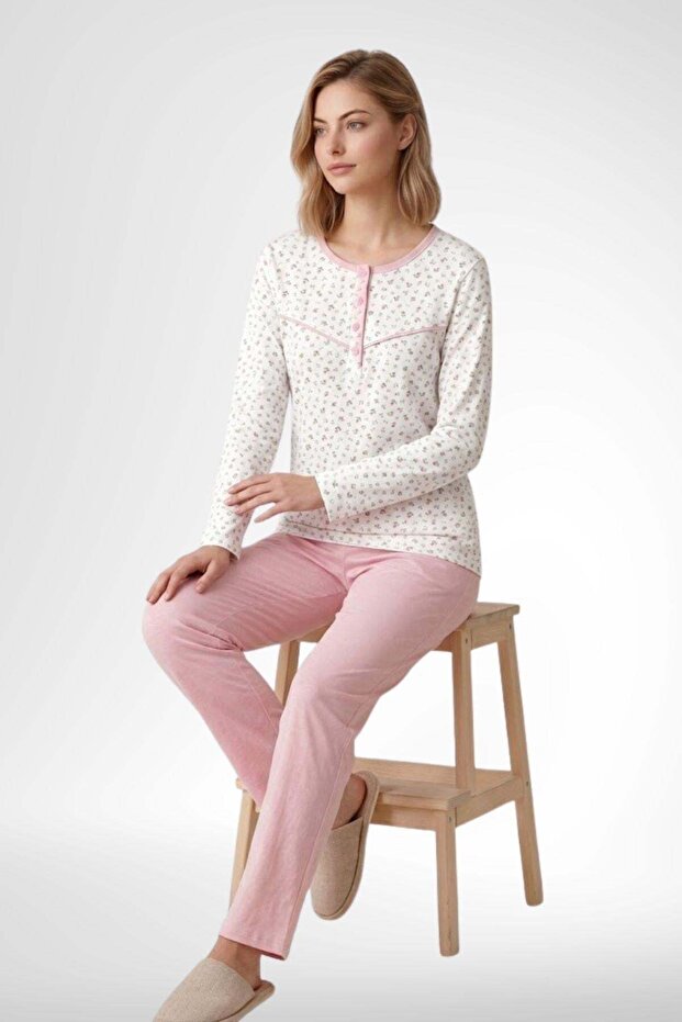 Mecit 6361 Pink 100% Cotton Large Size Women's Pajama Set
