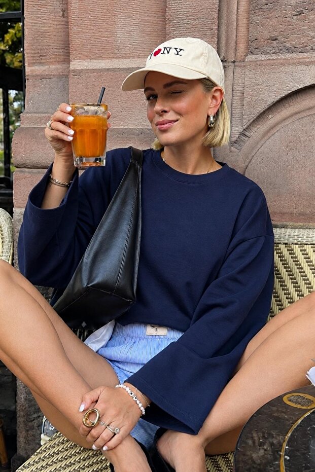 Women's Navy Blue Suprem Lycra Oversize T-Shirt