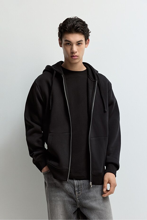 Temel fermuarlı sweatshirt