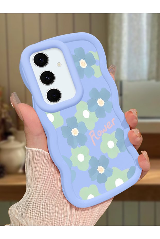 Samsung Galaxy S24 Fe Compatible Case Camera Protector Blue Silicone Couple Phone Case Floral Pattern