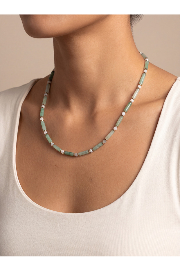 Aventurine - Hematite - Crystal Quartz Natural Stone Silver Clasp Necklace
