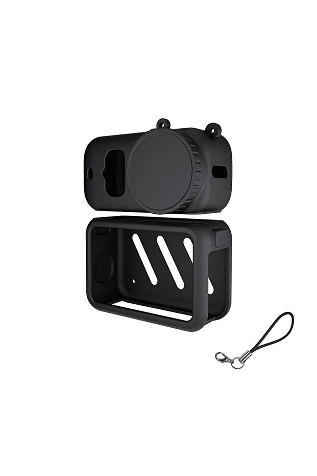 Black 3Pcs/set Silicone Protective Case Lens Cap with Lanyard Soft Cover Full Protection Anti-scratc