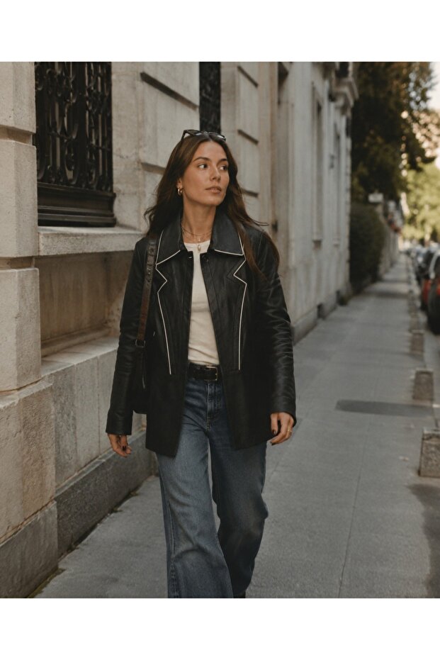 Black Women's Vintage Genuine Leather Jacket