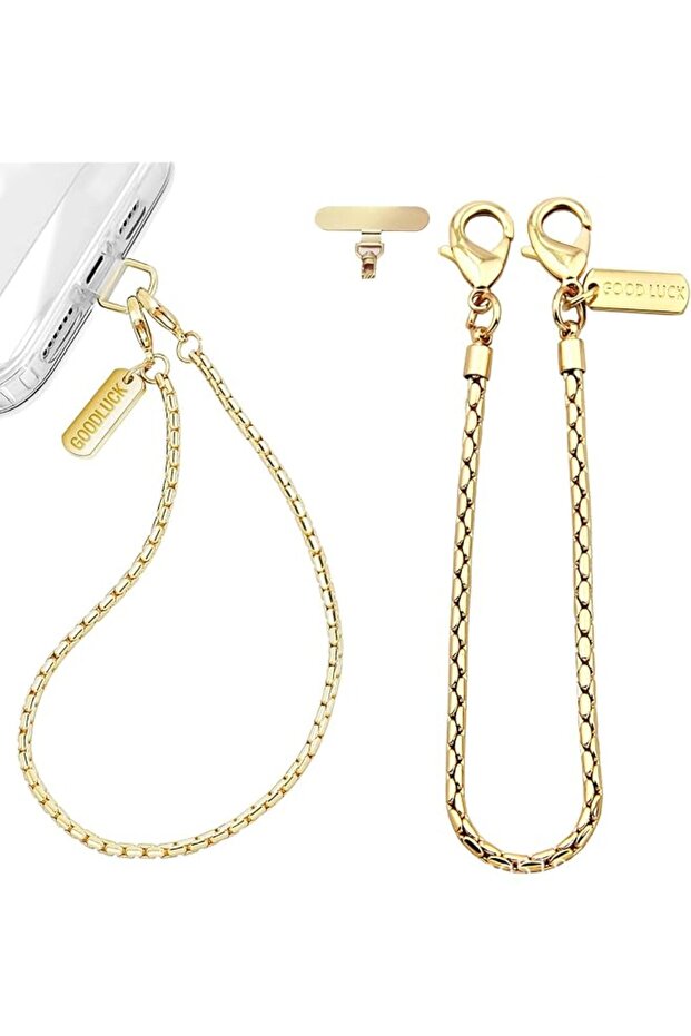 Metal Phone Wrist Strap with 2 Tether Tabs, Gold Phone Charm Chain, Detachable Anti-Loss Phone Wristlet for Women