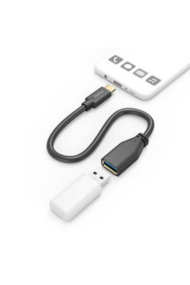 Hama USB Adapter Cable, OTG, USB-C Plug - USB-A Socket, 15 Cm, Black