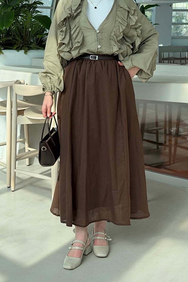 Belted Pocketed Hijab Skirt Bitter Brown