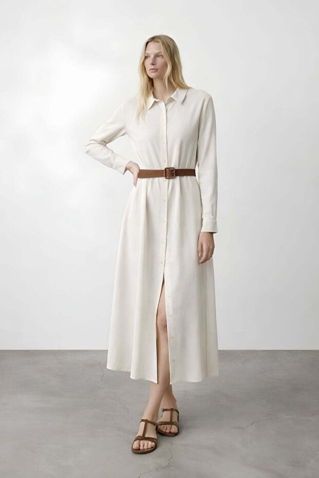 Beli Belted Long Sleeve Dress Natural