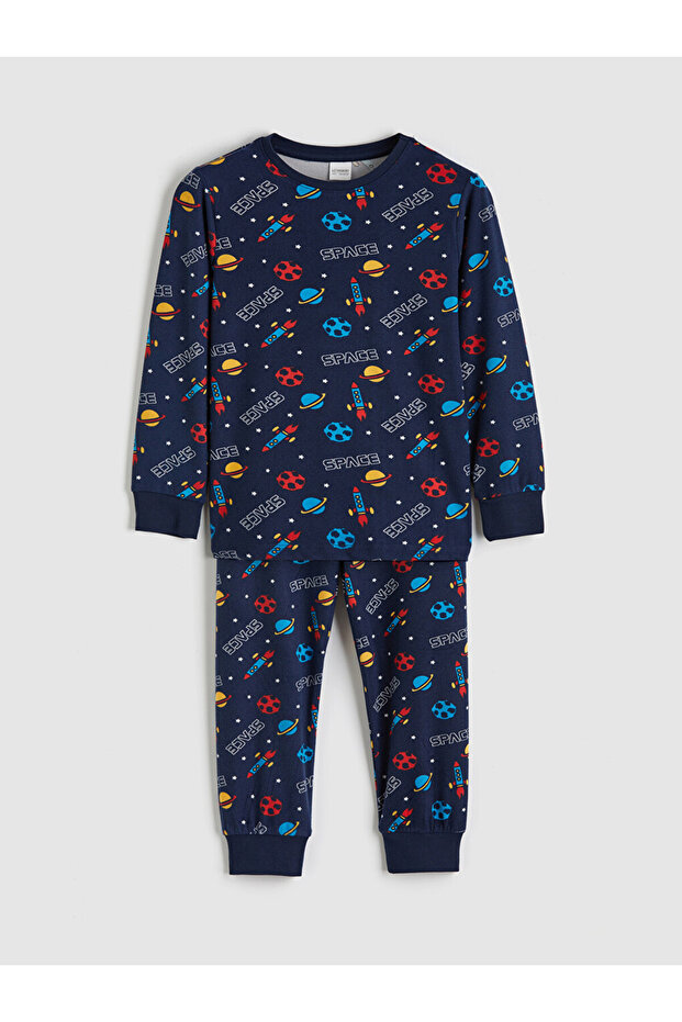 Peak New Season Navy Blue Patterned Boys' Pajama Set
