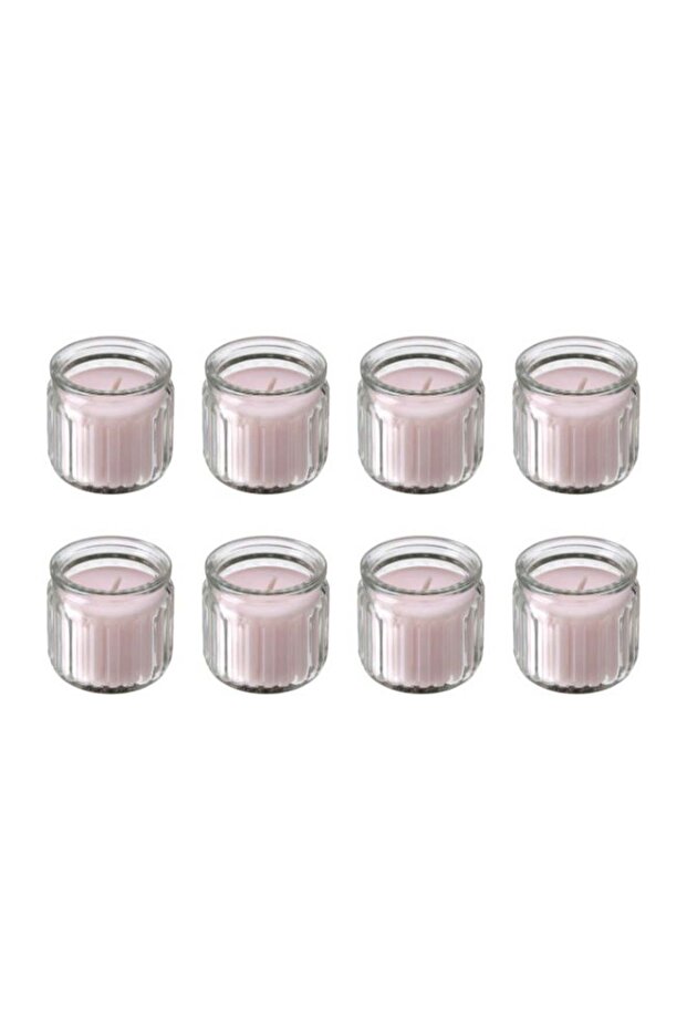 HÖKGÖK 8-Piece Scented Glass Candle Set – Pink Floral, Pale Pink, 12-Hour Burn
