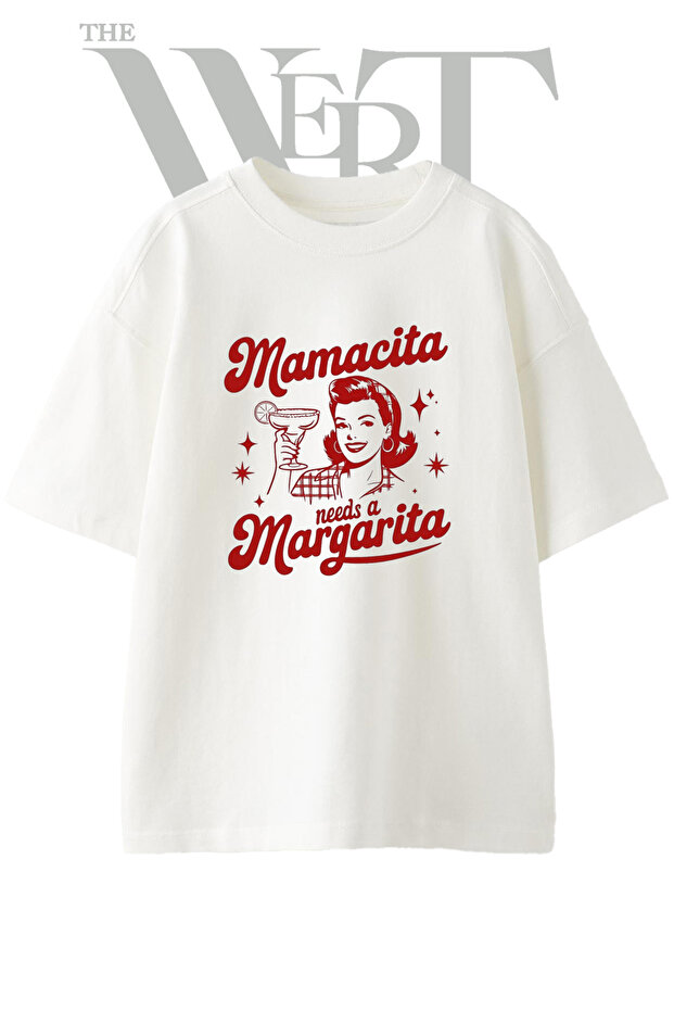 Pinup Margarita Design Printed Unisex White Oversize T-Shirt