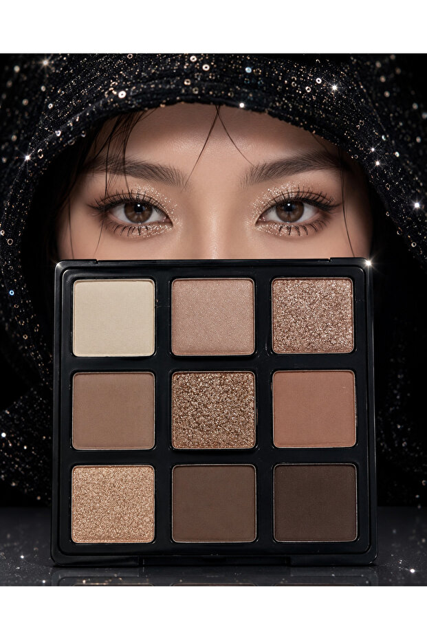 Korean Makeup - 9 Colors Shimmer Eyeshadow Palette - Highly Pigmented Glitter & Matte Shadow Palette - Long-Lasting Nude Coffee Shades