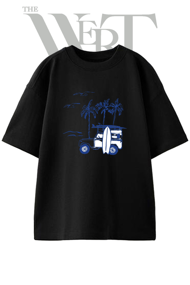 Sorf 4X4 Design Printed Unisex Black Oversize T-Shirt