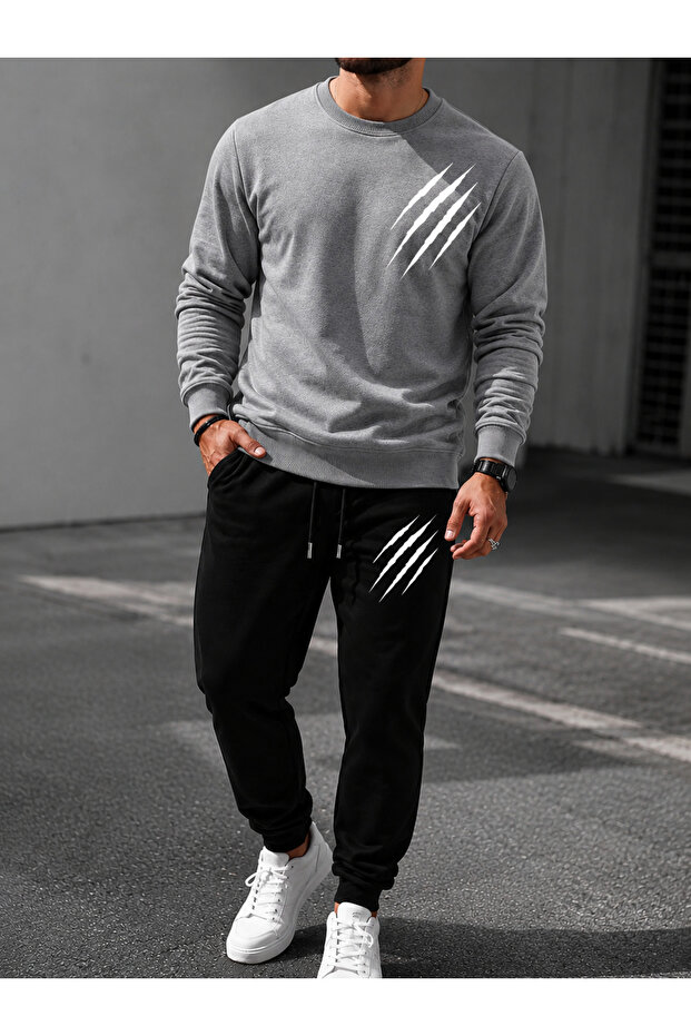 Unisex Premium 3 Pençe Printed Crew Neck Sweatshirt Set