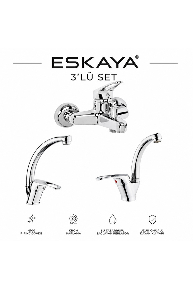 Eskaya Venice Series Bathroom Sink and Washbasin Faucet Set Chrome Set