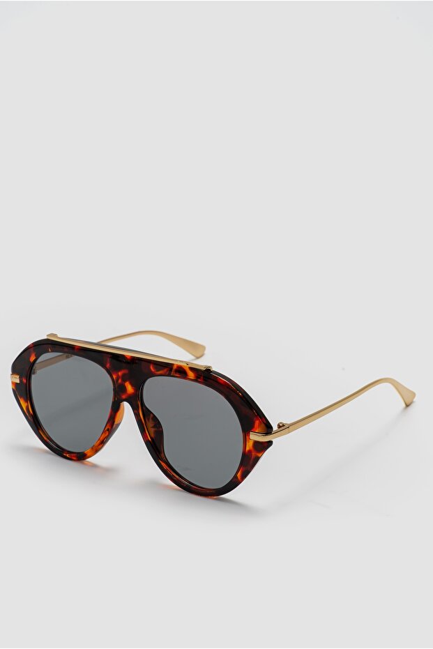 Barre Large Size Sunglasses Oversize Gold Metal Detailed Striped Top Modern Pilot Uv400