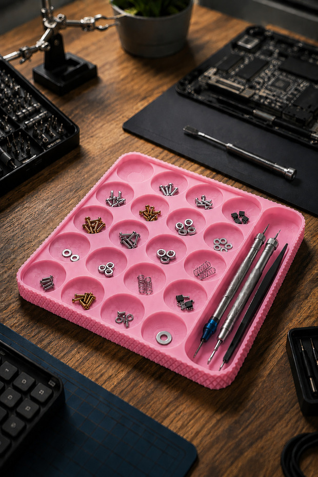 Electronics Repair and Hobby Work Tray – Screw and Small Parts Organizer (30 × 30 cm)