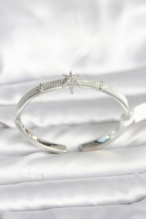 Brass Silver Color Polar Star Model Women's Handcuff Bracelet