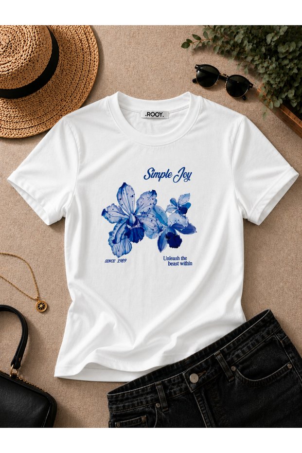 Women's Floral Printed Lycra Short Sleeve Body Tee Crop T-Shirt