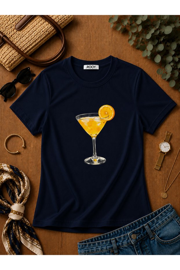 Women's Cocktail Printed Lycra Short Sleeve Body Tee Crop T-Shirt