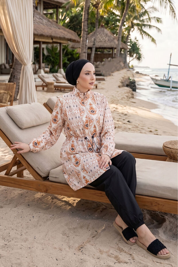 ملابس سباحة إسلامية منقوشة عرقياً من إبرولي مكونة من 3 قطع