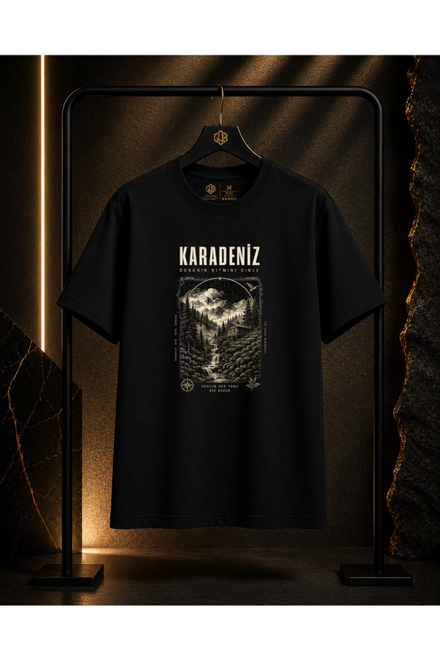 Unisex Black Sea Printed 100% Cotton Oversize Crew Neck Short Sleeve T-Shirt Black