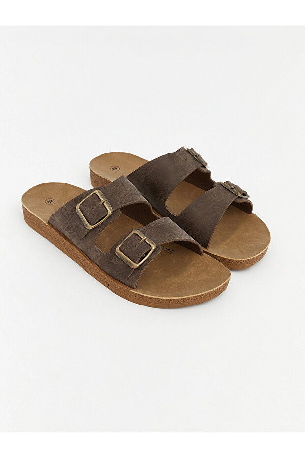 Lcw Steps Brown Double-Strapped Adjustable Women's Slippers
