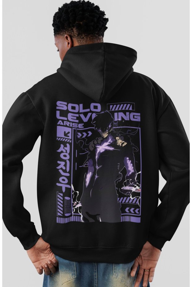 Solo Leveling Arise Sung Jinwoo Anime Back Printed Unisex Oversize Combed Cotton Hoodie