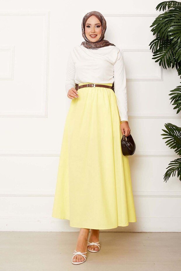 Pocket Detailed Sports Terry Cotton Skirt Light Yellow