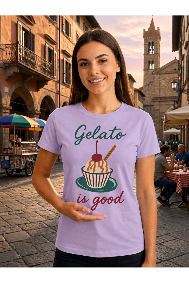 تي شيرت نسائي أساسي من Galeto مطبوع رقميًا