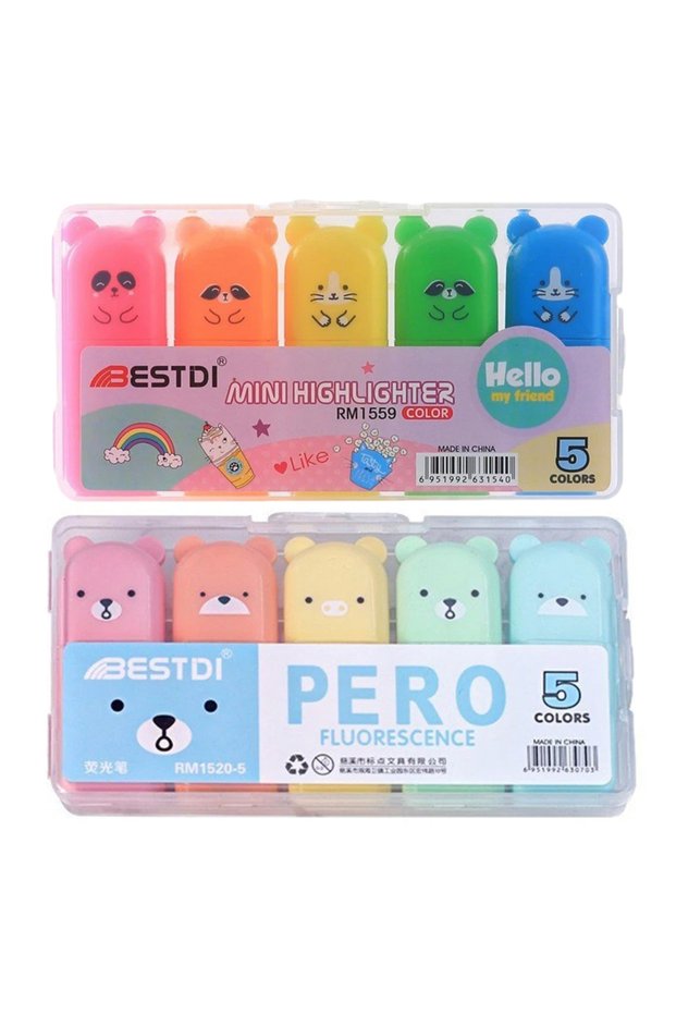 10 color 4-12 Colors Bear Mini Fluorescent Highlighter Pen Kawaii Pastel Marker Pens Stationery Mat