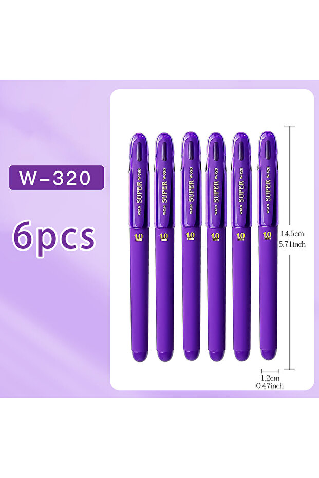 purple 6pcs WQN-3/6/12PCS Purple Neutral Pens,1.0mm, Durable, Smooth Writing, High-Quality Ink, Suit