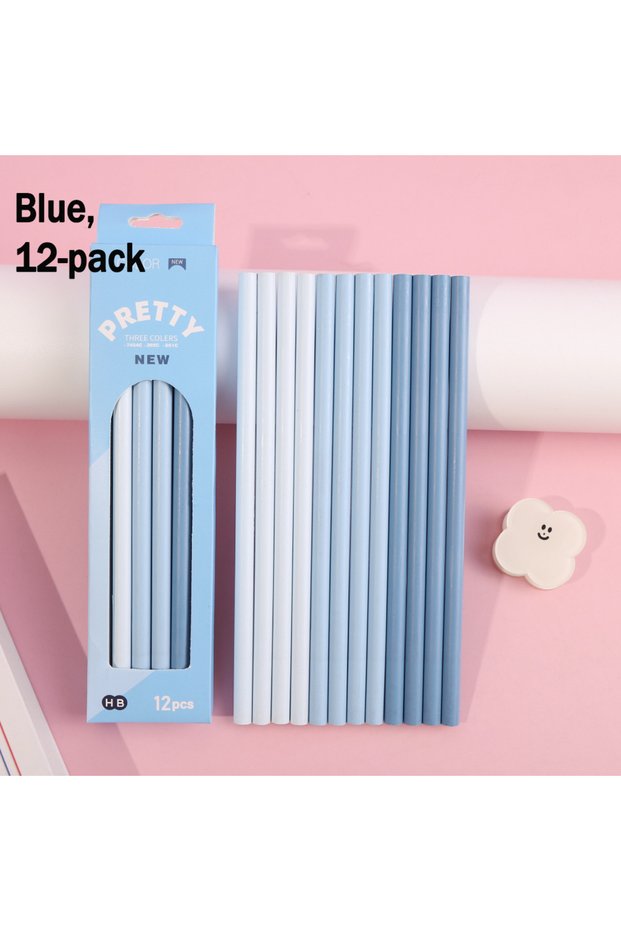 Blue 12pcs 12-Piece Set of Gradient-Colored Pencils in a Box: Natural Wood Finish, Eco-Friendly, Pa