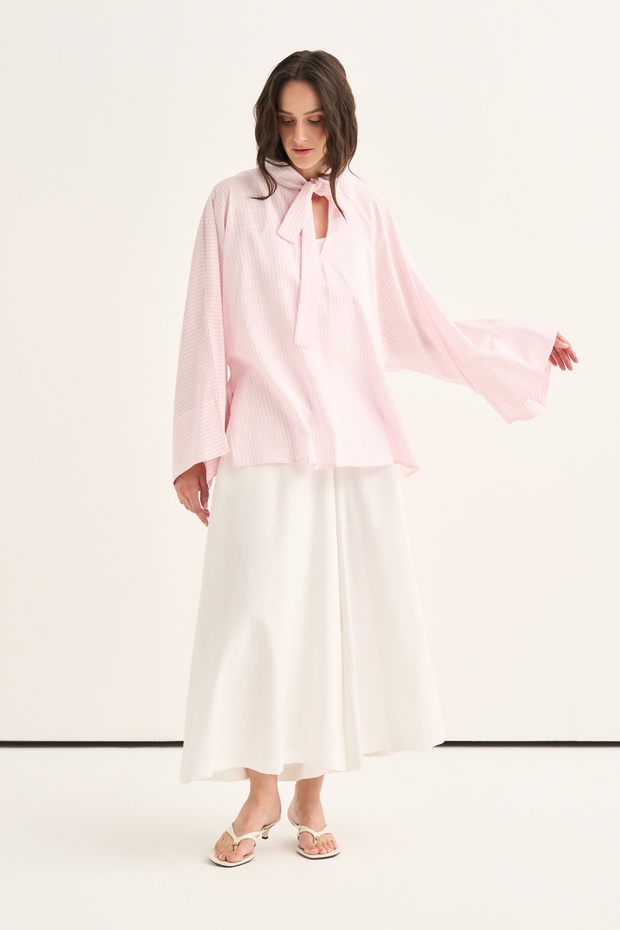 Women's Organic Cotton Striped Cape Blouse Pink