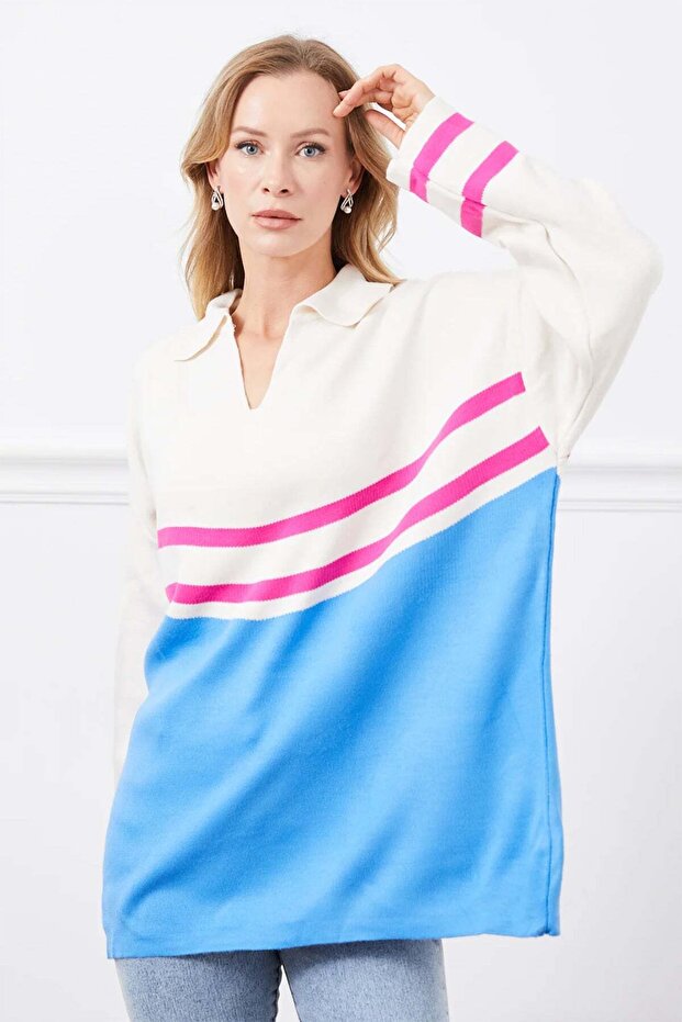 Striped Apaş Collar Knitwear Sweater