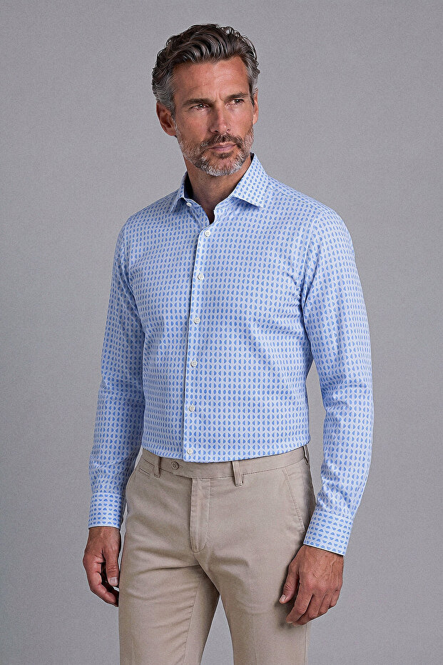 Blue Regular Fit Pocketless Long Collar Shirt