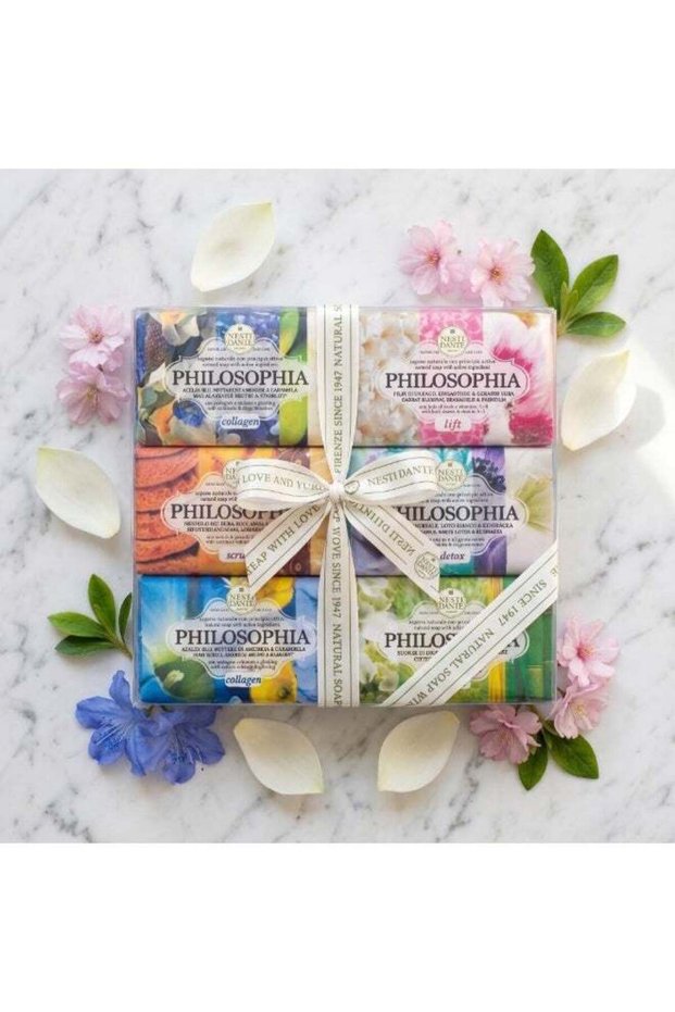Philosophia Luxury Italian Soap Gift Set – 6 Natural Vegetable Soap Bars (150g x 6) – Made in Italy, Botanical Fragrance Collection, Premium Bath & Body Gift Set for Men & Wome