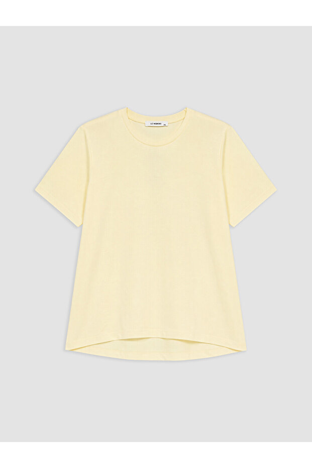 Lcw Curve Yellow Large Size 100% Cotton Women's T-Shirt