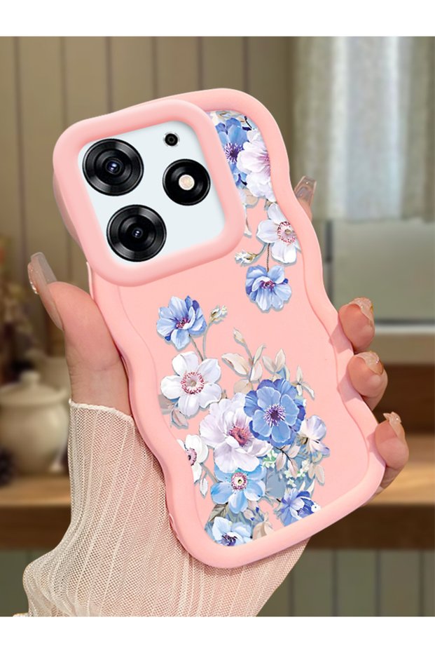 Tecno Spark 10 Pro Compatible Case Camera Protector Pink Silicone Couple Phone Case Floral Pattern