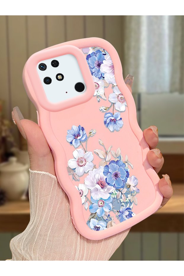 Redmi 10C Compatible Case Camera Protector Pink Silicone Couple Phone Case Floral Pattern