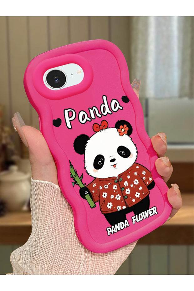 iPhone 17E Compatible Case Camera Protector Red Silicone Couple Phone Case Panda Pattern