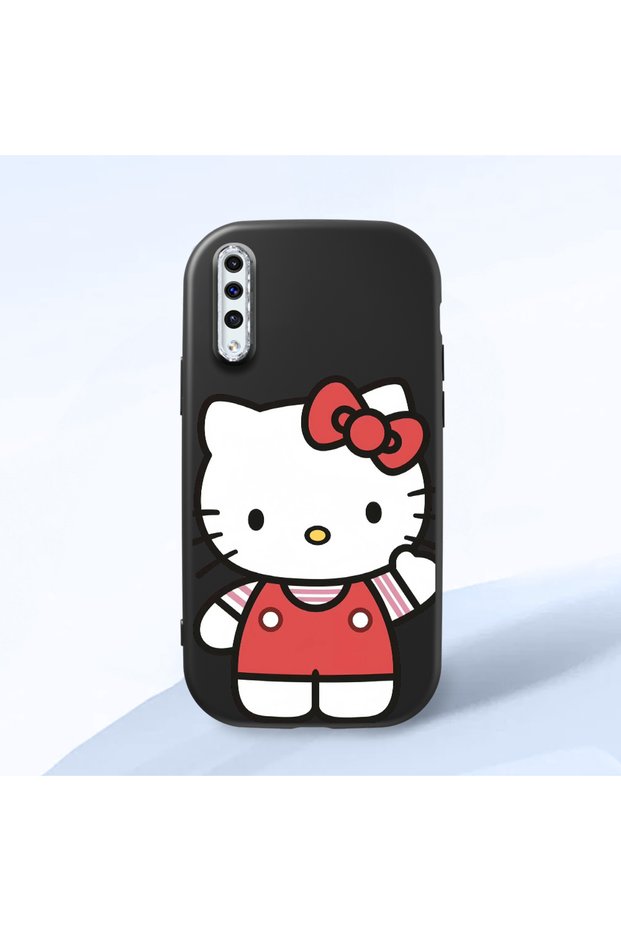 Samsung Galaxy A30S Compatible Case Camera Protector Black Silicone Couple Phone Case Kitty Pattern