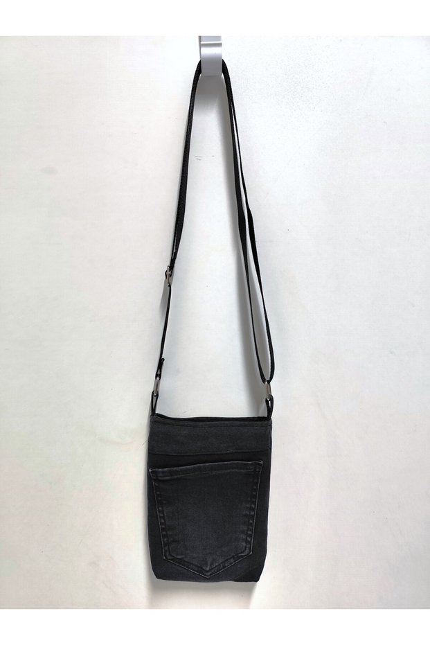 Black Denim Small Messenger Bag with Front Pocket