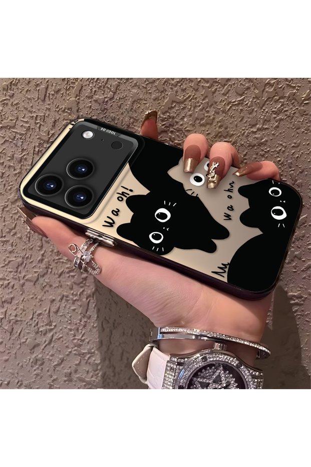 iPhone 17 Pro Compatible High-Quality Fun Black Cat Printed Case, Cute Stylish Shock