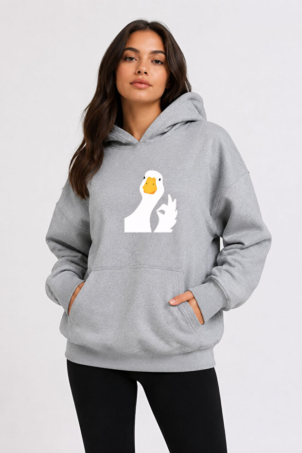 Duck Printed Hooded 2 Thread Threaded Sweatshirt