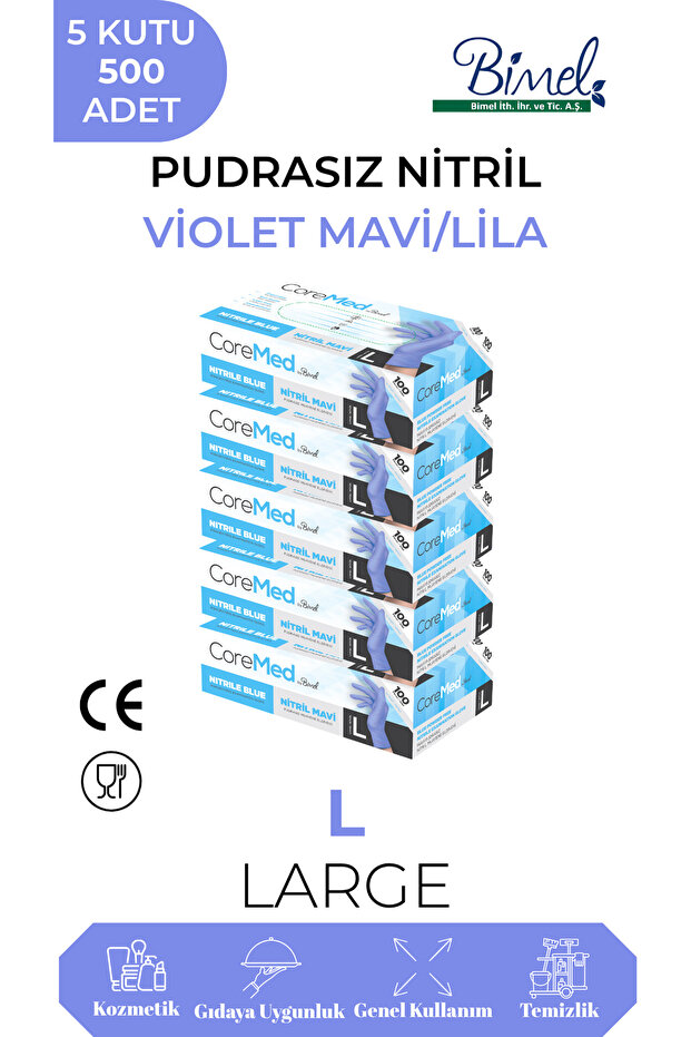 Nitril Lila Examination Gloves L - 5 Packs of 100 Pieces